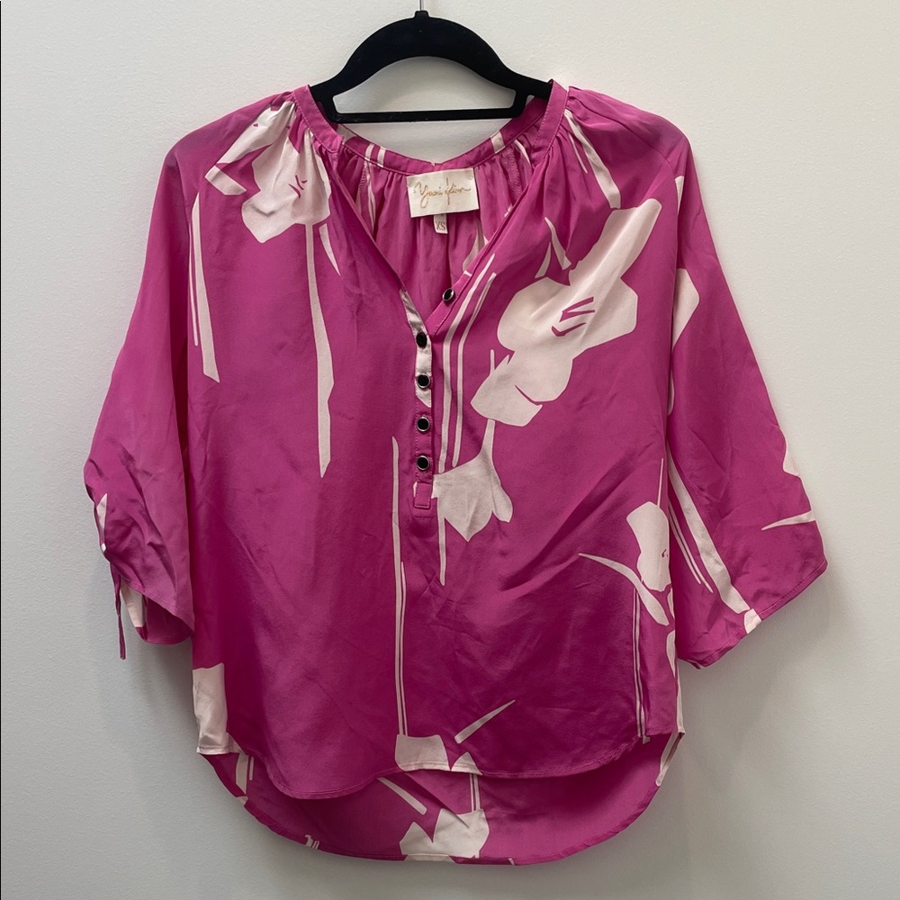 Yumi Kim Vintage 100% Silk Pink Floral Blouse Size XS